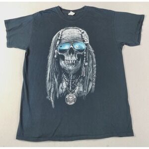 Gildan Shirt Mens Large Black Galveston Island Pirate Skull Tee Summer 3D‎ Print